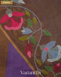 Purple Floral Embroidered Pure Kora Silk Saree — Border