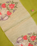 Mehendi Green Floral Embroidered Pure Kora Silk Saree - Border