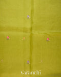 Mehendi Green Floral Embroidered Pure Kora Silk Saree - Body