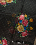 Black Digital Floral Printed Pure Kora Silk Saree — Pallu