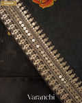 Black Digital Floral Printed Pure Kora Silk Saree — Border