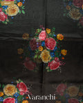 Black Digital Floral Printed Pure Kora Silk Saree — Body
