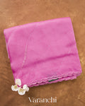 Mauve Pink Scallop Bordered Pure Kora Silk Saree — Folded