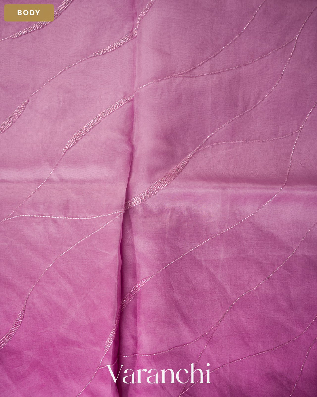 Mauve Pink Scallop Bordered Pure Kora Silk Saree — Body