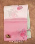 Blush Pink Floral Applique with Ombre-dyed Pure Kora Silk Saree — Full Saree