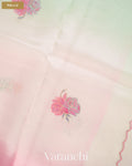Blush Pink Floral Applique with Ombre-dyed Pure Kora Silk Saree — Pallu