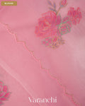 Blush Pink Floral Applique with Ombre-dyed Pure Kora Silk Saree — Blouse