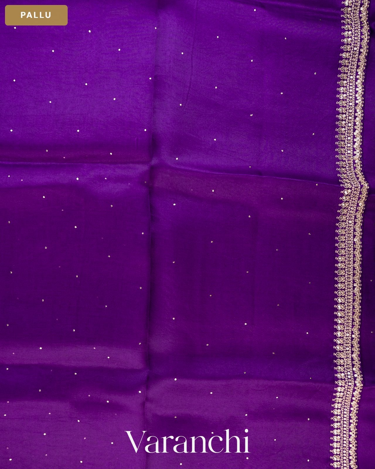 Purple Sequin Embroidered Border Pure Kora Silk Saree — Pallu