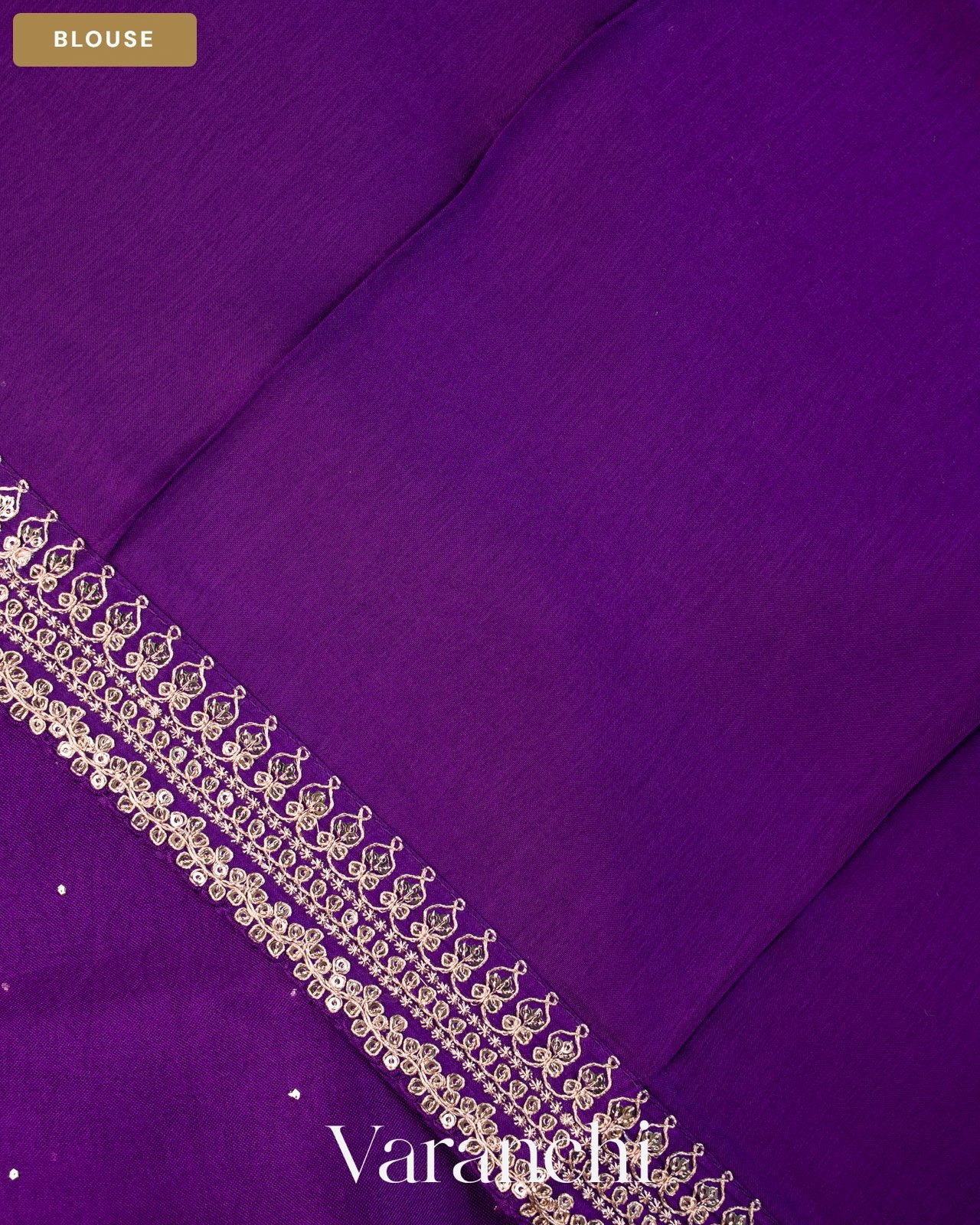 Purple Sequin Embroidered Border Pure Kora Silk Saree — Blouse