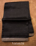 Jet Black Sequin Embroidery Bordered Pure Kora Silk Saree — Full Saree