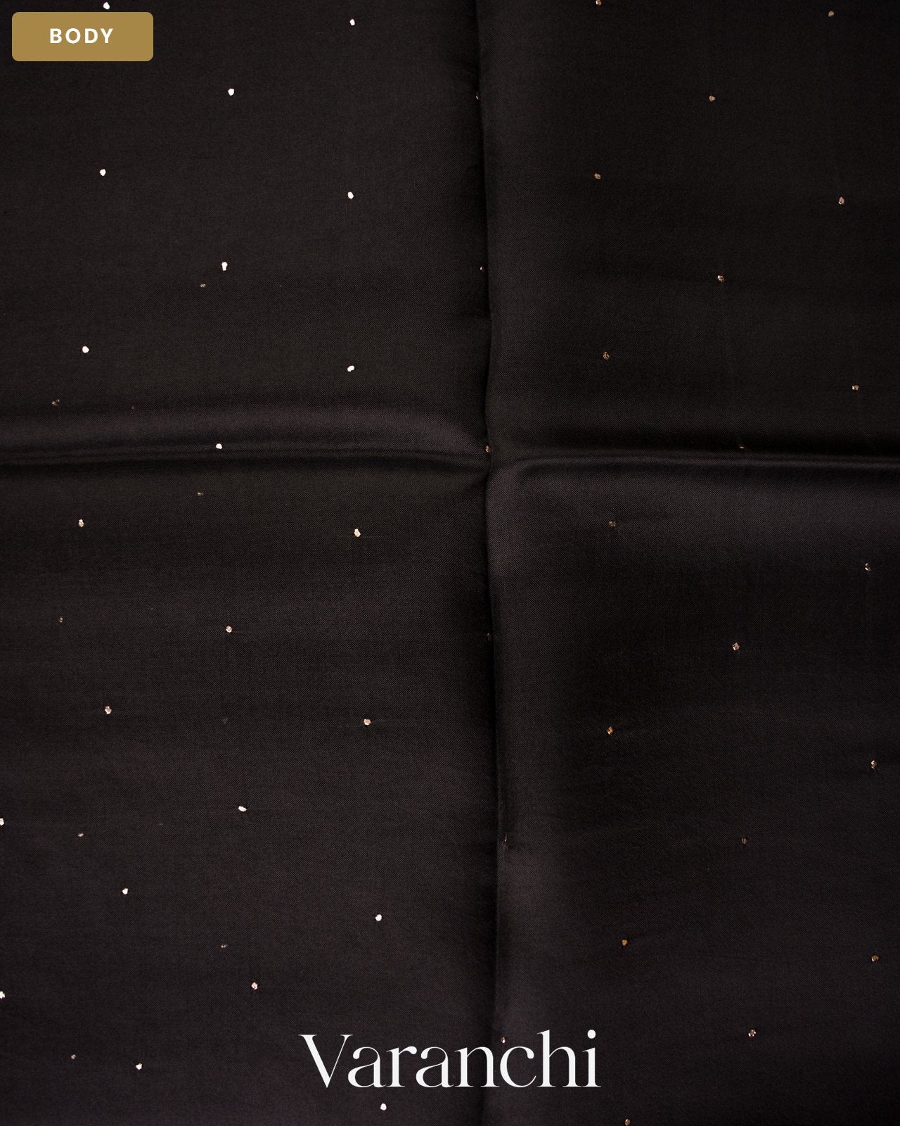 Jet Black Sequin Embroidery Bordered Pure Kora Silk Saree — Body