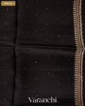 Jet Black Sequin Embroidery Bordered Pure Kora Silk Saree — Pallu