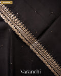 Jet Black Sequin Embroidery Bordered Pure Kora Silk Saree — Border