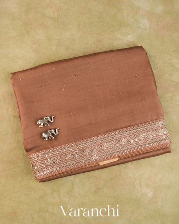 Chocolate Brown Mukaish Work Pure Kora Silk Handloom Saree