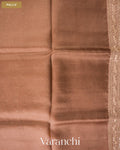 Choclate Brown Sequin Embroidery Bordered Pure Kora Silk Saree — Pallu