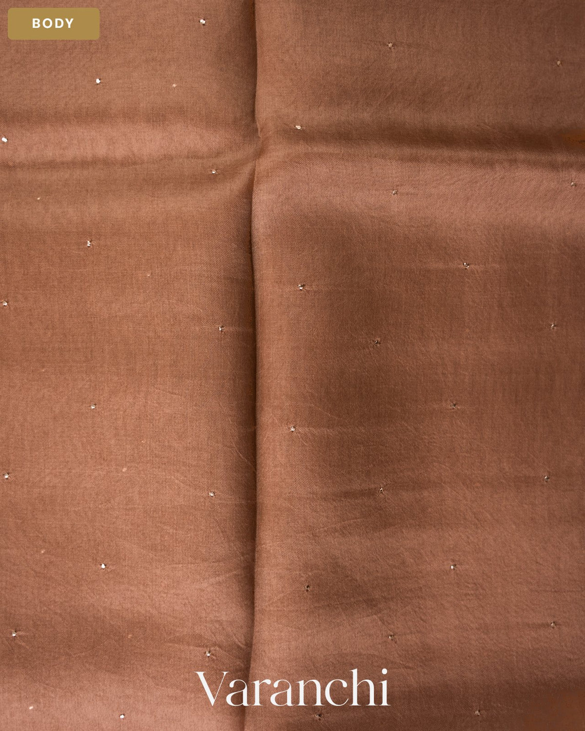 Choclate Brown Sequin Embroidery Bordered Pure Kora Silk Saree — Body
