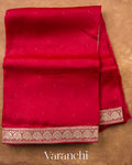 Ruby Red Sequence Bordered Pure Kora Silk Saree — Full Saree