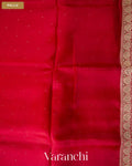 Ruby Red Sequence Bordered Pure Kora Silk Saree — Pallu