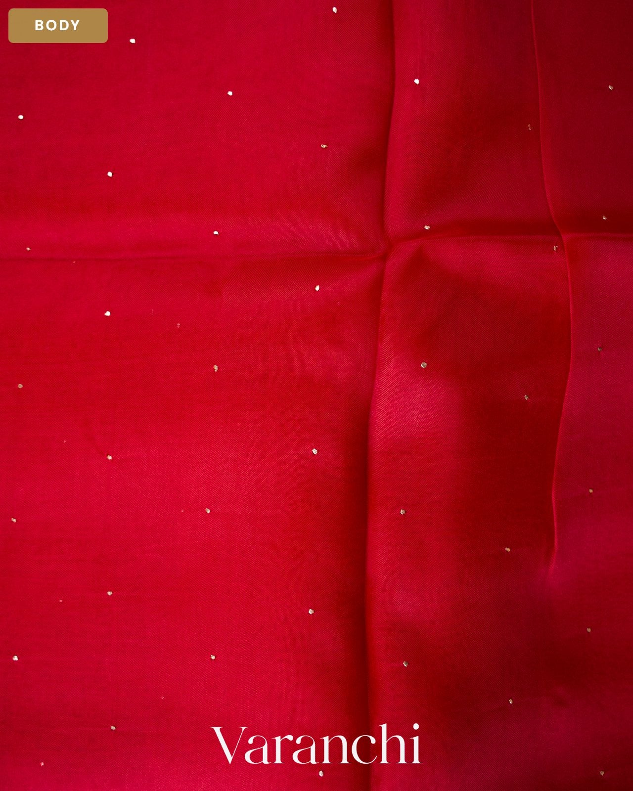 Ruby Red Sequence Bordered Pure Kora Silk Saree — Body