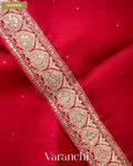 Ruby Red Sequence Bordered Pure Kora Silk Saree — Border