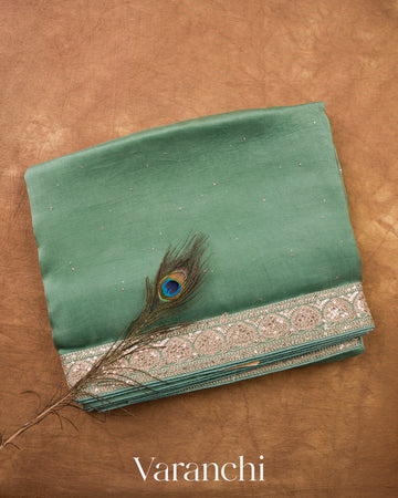 Aqua Blue Sequence Bordered Pure Kora Silk Saree — Folded