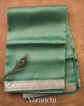 Aqua Blue Sequence Bordered Pure Kora Silk Saree — Full Saree
