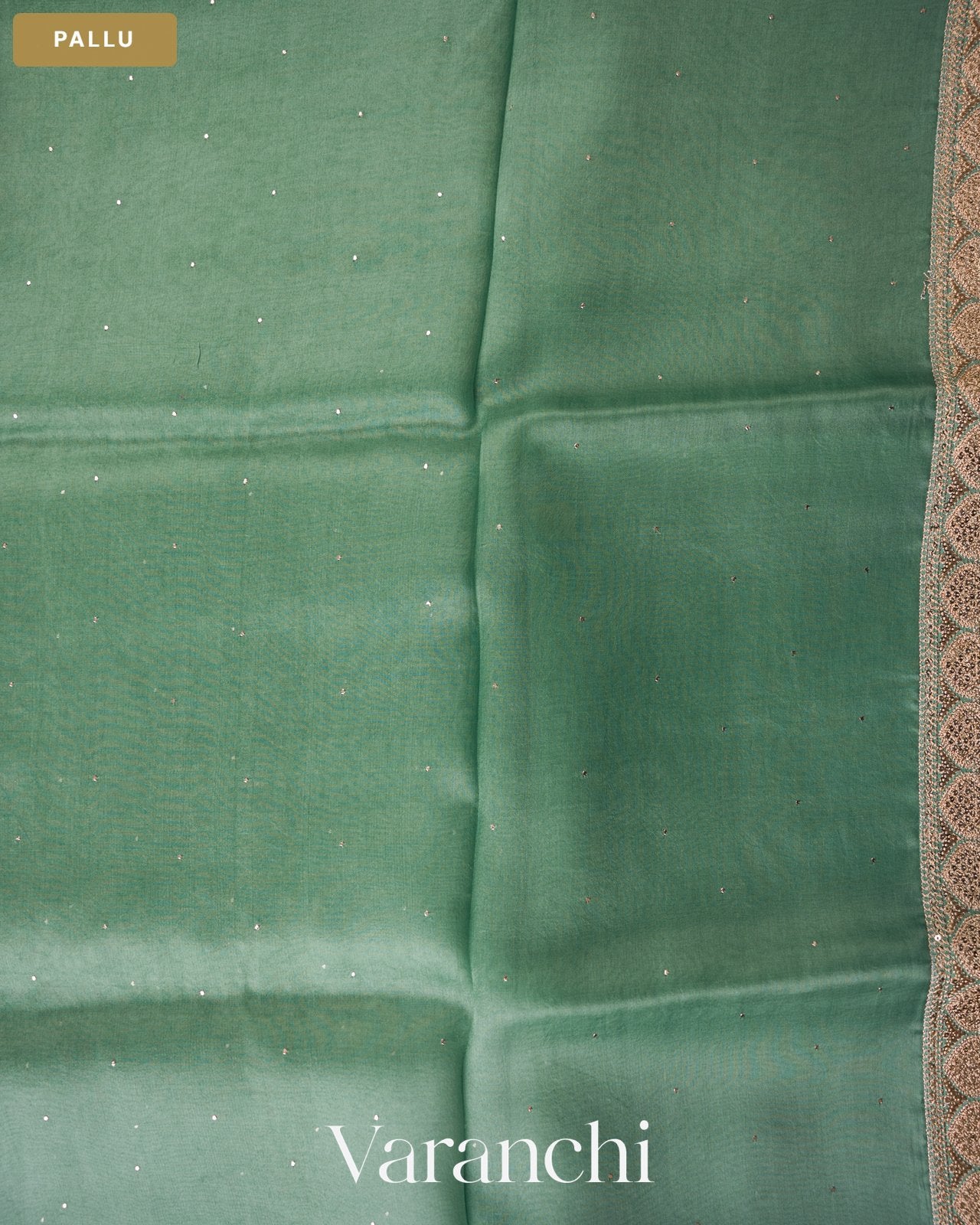 Aqua Blue Sequence Bordered Pure Kora Silk Saree — Pallu