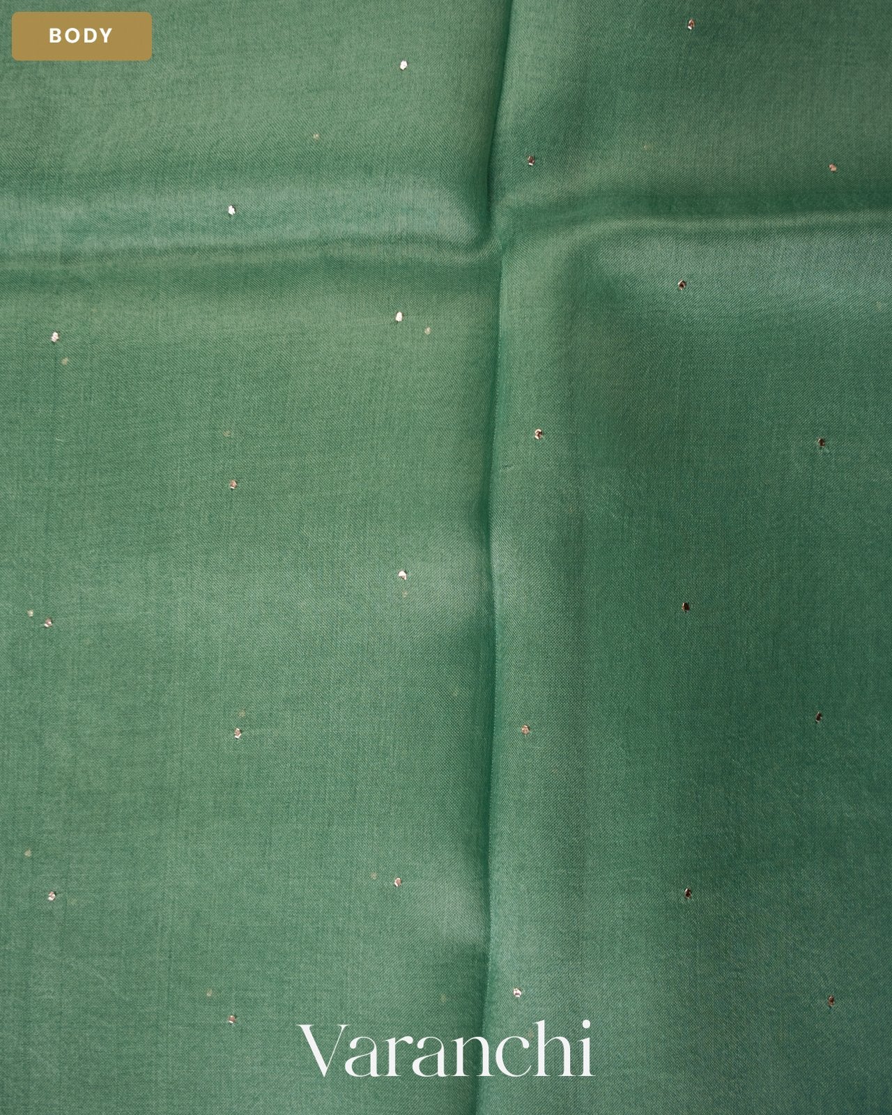 Aqua Blue Sequence Bordered Pure Kora Silk Saree — Body