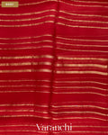Ruby Red Tissue Striped and Sequin Embroidered Pure Kora Silk Saree — Body