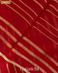 Ruby Red Tissue Striped and Sequin Embroidered Pure Kora Silk Saree — Pallu