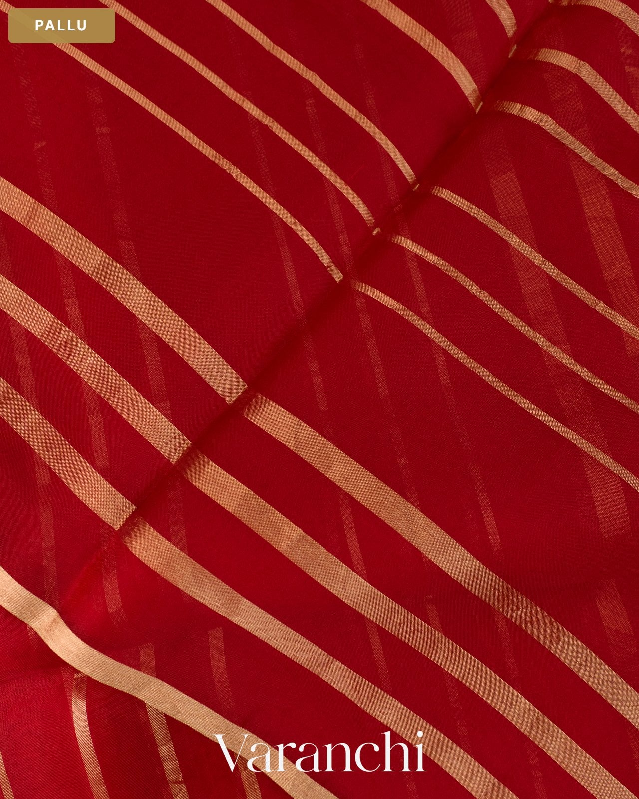Ruby Red Tissue Striped and Sequin Embroidered Pure Kora Silk Saree — Pallu