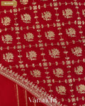 Ruby Red Tissue Striped and Sequin Embroidered Pure Kora Silk Saree — Blouse