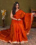Rust Orange Mukaish Work Pure Kora Silk Handloom Saree — Draped