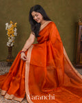 Rust Orange Mukaish Work Pure Kora Silk Handloom Saree — Draped