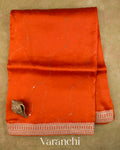 Rust Orange Sequence Bordered Pure Kora Silk Saree — Full Saree