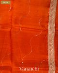 Rust Orange Mukaish Work Pure Kora Silk Handloom Saree — Pallu
