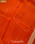 Rust Orange Sequence Bordered Pure Kora Silk Saree — Pallu
