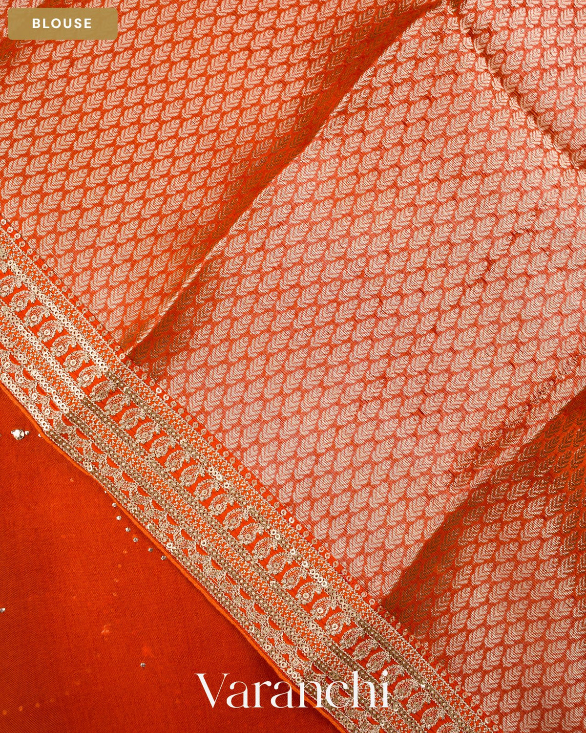Rust Orange Mukaish Work Pure Kora Silk Handloom Saree — Blouse