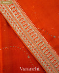 Rust Orange Sequence Bordered Pure Kora Silk Saree — Border