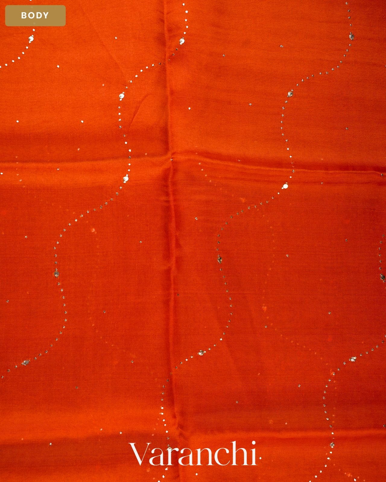 Rust Orange Sequence Bordered Pure Kora Silk Saree — Body