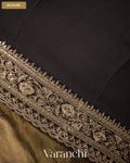 Black and Gold Sequin Embroidery Bordered Pure Tissue Kora Silk Saree — Blouse