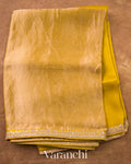 Mustard Yellow Sequin Embroidery Bordered Pure Tissue Kora Silk Saree — Full Saree