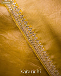 Mustard Yellow Sequin Embroidery Bordered Pure Tissue Kora Silk Saree — Border