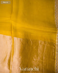 Mustard Yellow Sequin Embroidery Bordered Pure Tissue Kora Silk Saree — Pallu