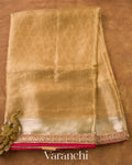 Golden Yellow Brocade Sequin Embroidery Bordered Pure Tissue Kora Silk Saree — Full Saree