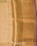 Golden Yellow Brocade Sequin Embroidery Bordered Pure Tissue Kora Silk Saree — Pallu
