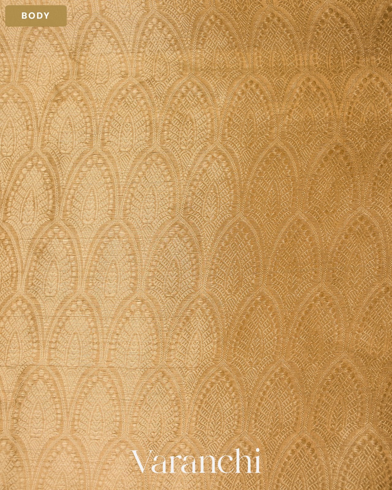 Golden Yellow Brocade Sequin Embroidery Bordered Pure Tissue Kora Silk Saree — Body