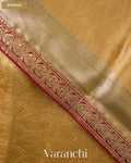 Golden Yellow Brocade Sequin Embroidery Bordered Pure Tissue Kora Silk Saree — Border