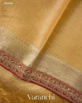 Golden Yellow Brocade Sequin Embroidery Bordered Pure Tissue Kora Silk Saree — Blouse