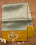Powder Blue Tissue Striped and Embroidered Pure Kora Silk Saree — Full Saree